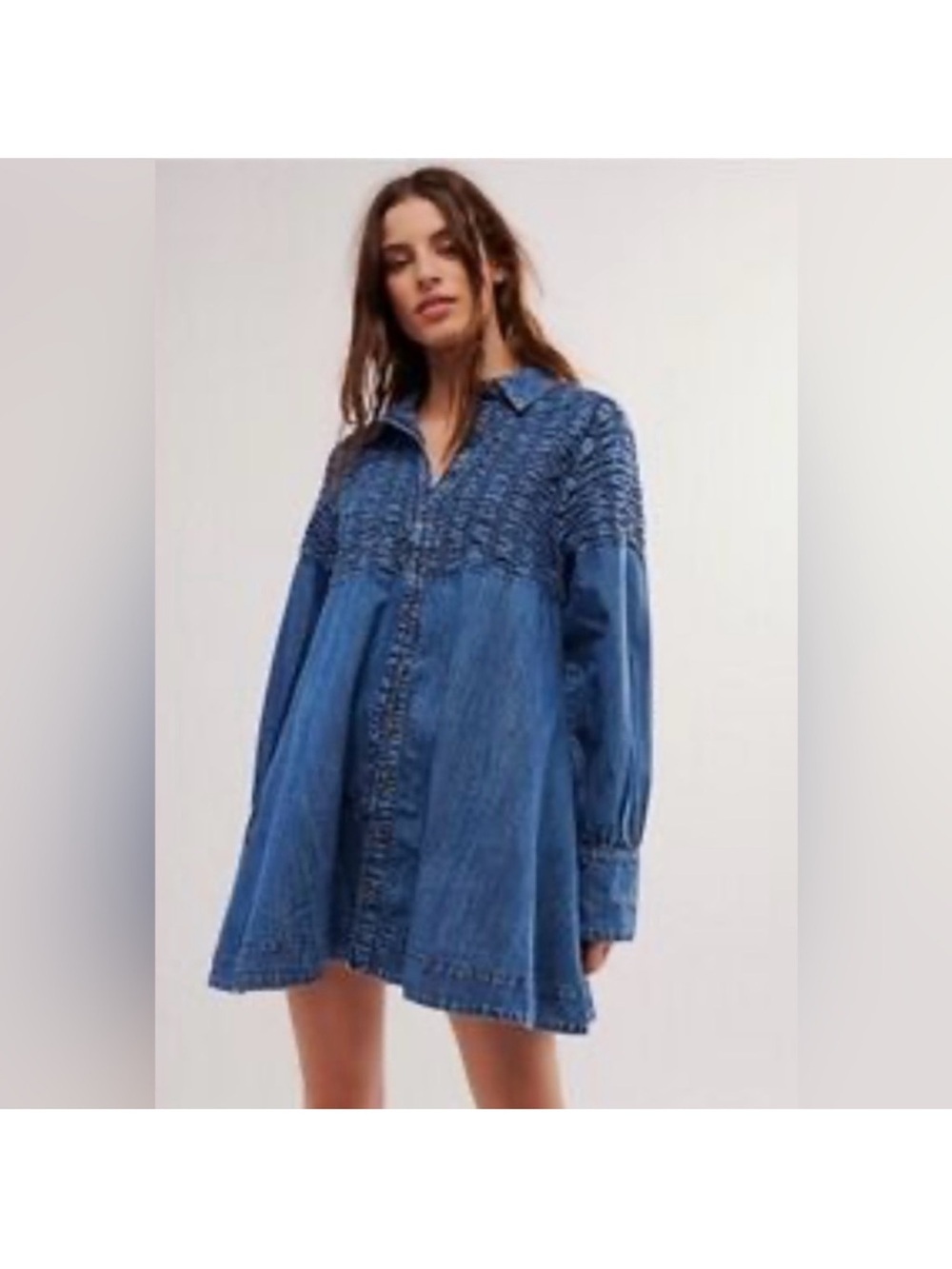 Women’s Free People Denim Find Me Now Long Sleeve Mini Dress Size Small